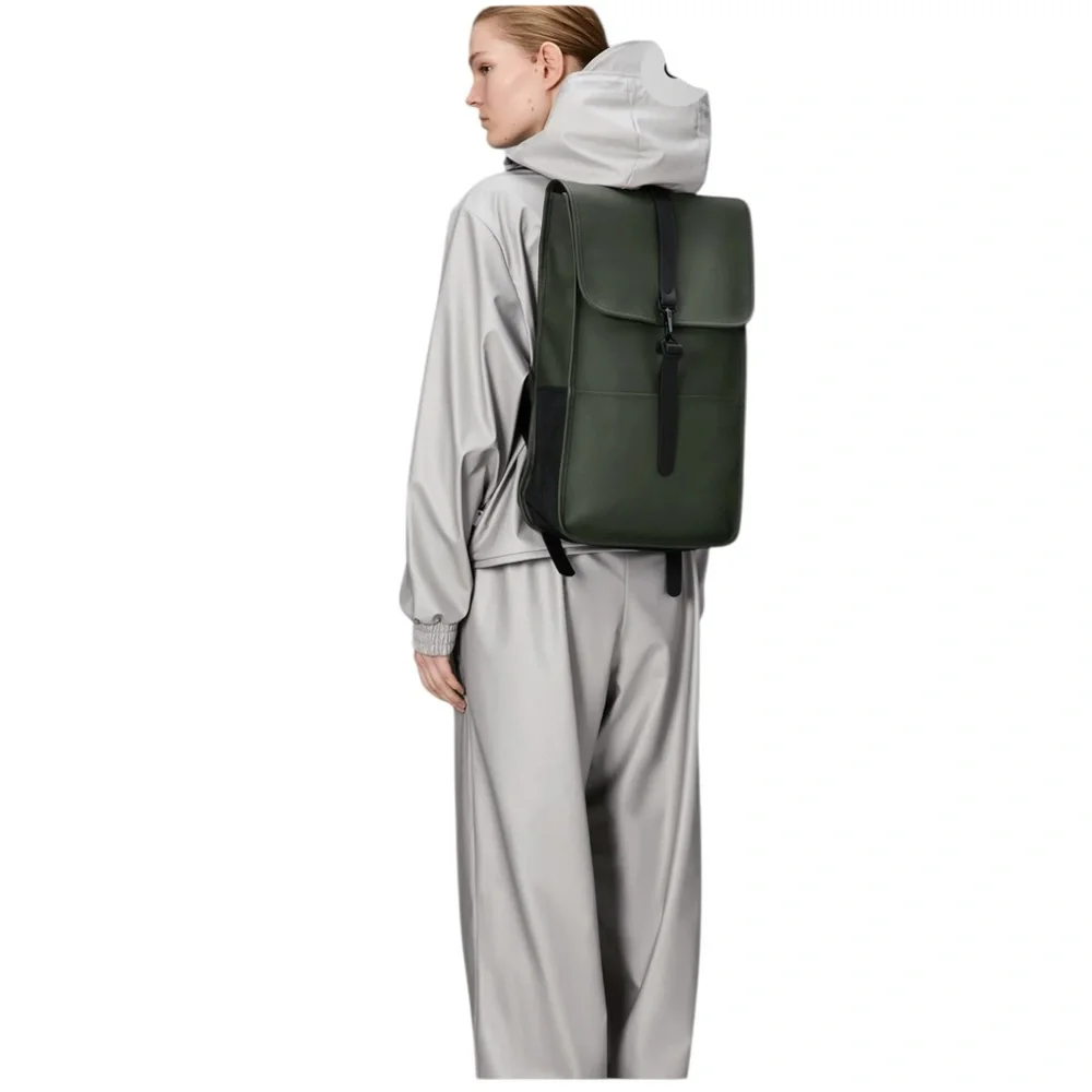 NWT Rains Unisex Olive‎ Green Full Size Waterproof Backpack Minimalist Laptop